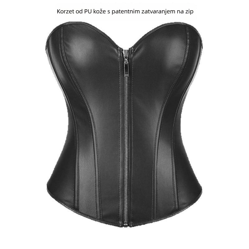 PU kožni korset sa zatvaračem, uski kroj, riblje kosti, bez naramenica, za noćne klubove i nastupe