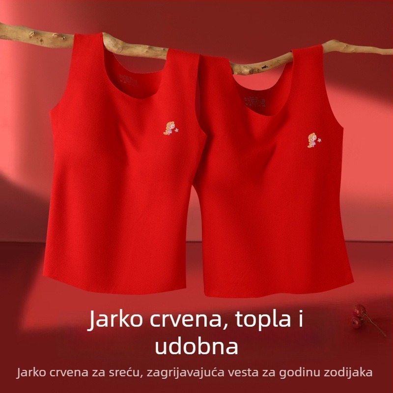 Crvena termalna veste za djevojčice s jastučićem za prsni dio i veluru unutrašnjost