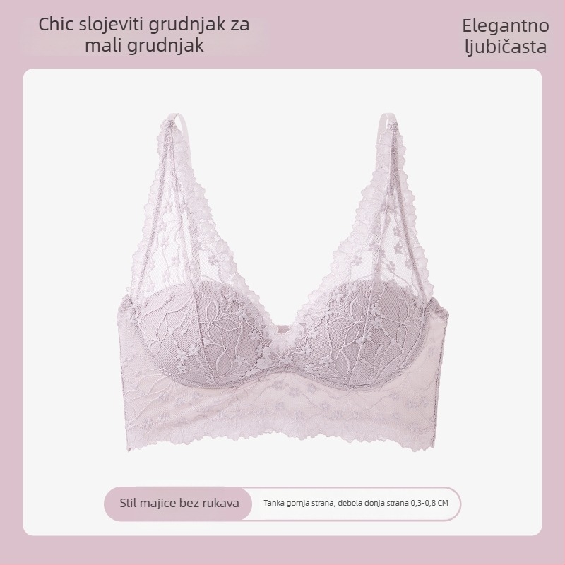 Francusko čipkano donje rublje za žene, V izrez, mali bust, push-up, skupljanje bočnih grudi, osnovni grudnjak, novi model 2025
