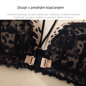 6081 Seksi čipkasti grudnjak s leopard uzorkom i prednjim zatvaračem, bežični push-up set grudnjaka, francuski stil