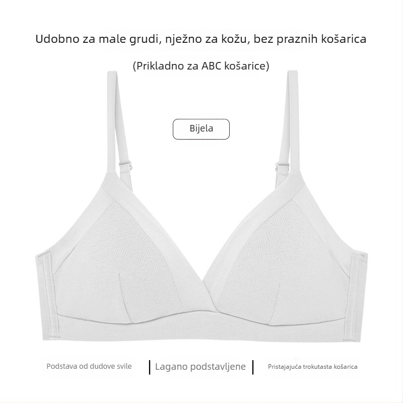 Bežični ženski grudnjak s trokutastim košaricama, lagana mješavina pamuka i svile, podstava od mulberry svile, prozračan, udoban, vizualno smanjuje izgled velikog dekoltea