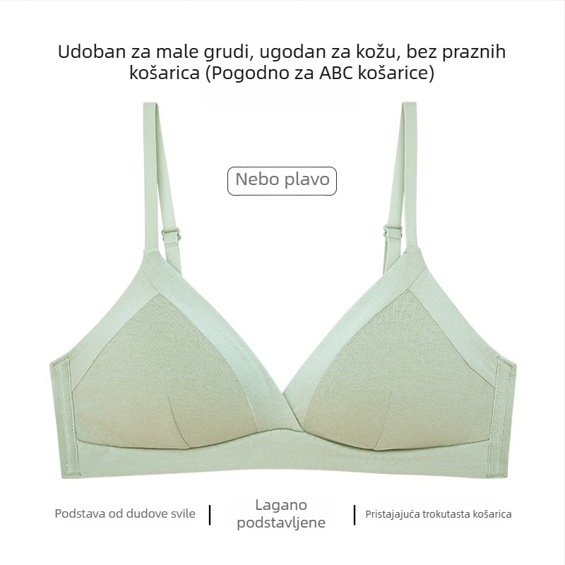 Bežični ženski grudnjak s trokutastim košaricama, lagana mješavina pamuka i svile, podstava od mulberry svile, prozračan, udoban, vizualno smanjuje izgled velikog dekoltea