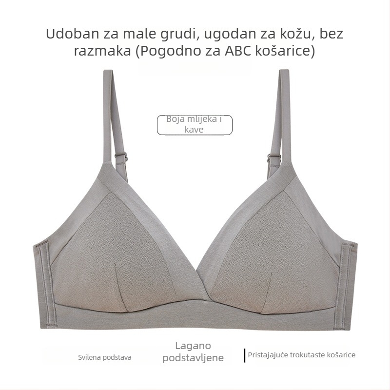 Bežični ženski grudnjak s trokutastim košaricama, lagana mješavina pamuka i svile, podstava od mulberry svile, prozračan, udoban, vizualno smanjuje izgled velikog dekoltea