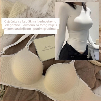 Bešavni ženski grudnjak s push-up učinkom, 3/4 košarica, oblikovane košarice s tankim gornjim dijelom i debelim donjim dijelom, fiksirani dvostruki naramenici, stražnje kopče s tri reda kukica, glavni materijal najlon; podstava pamuk