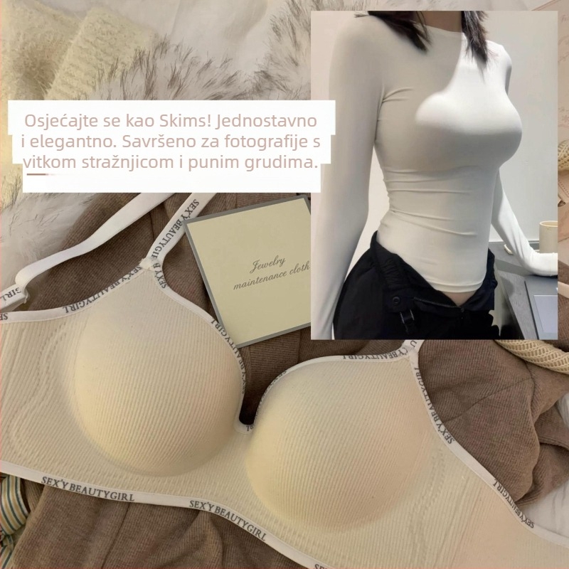 Bešavni ženski grudnjak s push-up učinkom, 3/4 košarica, oblikovane košarice s tankim gornjim dijelom i debelim donjim dijelom, fiksirani dvostruki naramenici, stražnje kopče s tri reda kukica, glavni materijal najlon; podstava pamuk
