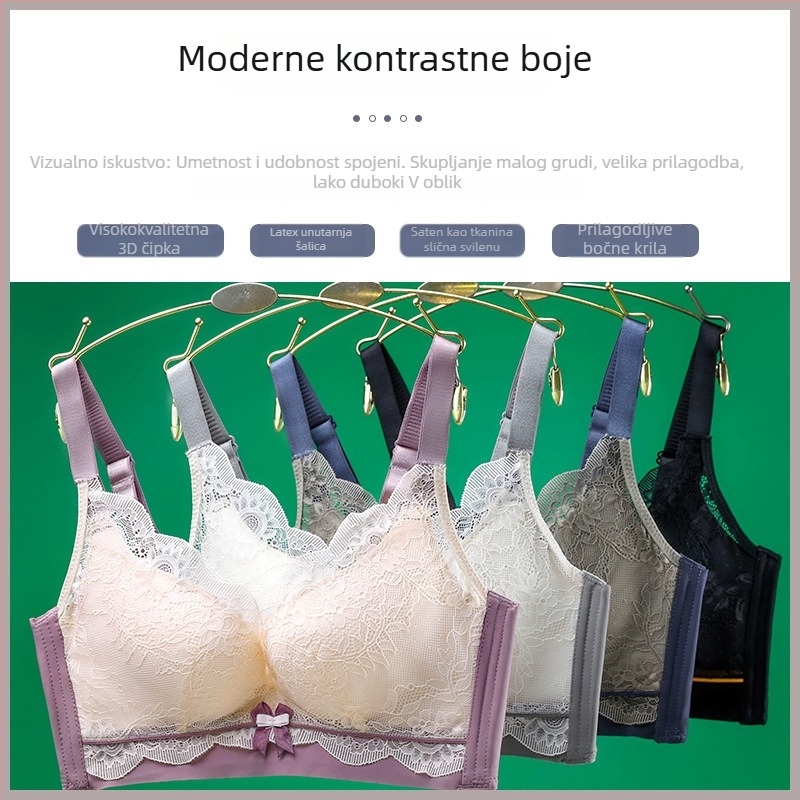 Floral Fairy najlon grudnjak s čipkom, bez žice, dizajn boja blokova, 3/4 kupa, push-up, oblikovanje bočnih dojki, odvojive naramenice