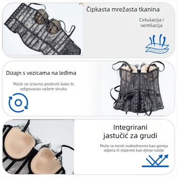 Čipkasti grudnjak s trakama i unutarnom potporom od kostiju, off-shoulder kratki top, jednobojan