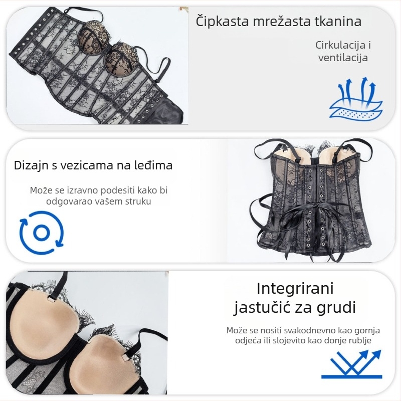 Čipkasti grudnjak s trakama i unutarnom potporom od kostiju, off-shoulder kratki top, jednobojan