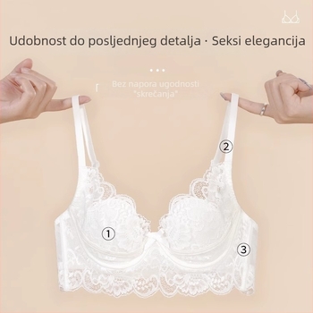 Ženski komplet donjeg rublja u francuskom stilu, ljetni tanki čipkasti grudnjak s košaricama u obliku zečjih ušiju, push-up efekt čini velike grudi vizualno manjima