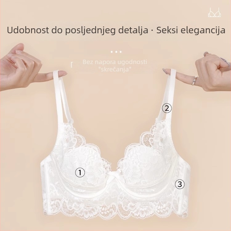 Ženski komplet donjeg rublja u francuskom stilu, ljetni tanki čipkasti grudnjak s košaricama u obliku zečjih ušiju, push-up efekt čini velike grudi vizualno manjima