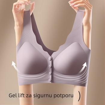 Sutien za dojenje s prednjim kopčanjem, bez žice, u vestnom stilu, za majke tijekom dojenja (40–60 godina) — pune košarice, srednje oblikovane košarice, tkanina Ice Silk/Nylon, podstava Spandex, naramenice fiksirane dvostruke