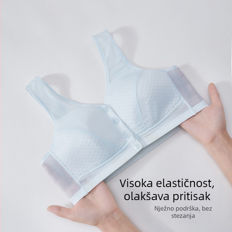 Ženski grudnjak u stilu prsluka, prozračni najlon, podstava od pamuka, puna čašica, prednje kopče