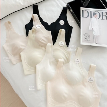 Bešavni grudnjak od Ice Silk hlađenja s srednjim oblikom košarice, glavna tkanina Spandex, podstava Spandex, fiksni dvostruki naramenici, prozračan i bez vidljivih tragova