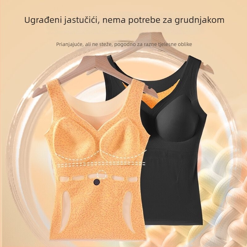 Ženski termo vest s infracrvenim grijanjem, s integriranim jastučićem za prsni koš, dvostruki sloj akrilnog materijala, V-dekolte, pulover (infracrveno grijanje; integrirani jastučić za prsa; dvostruki sloj akrilnog materijala; V-dekolte; pulover)
