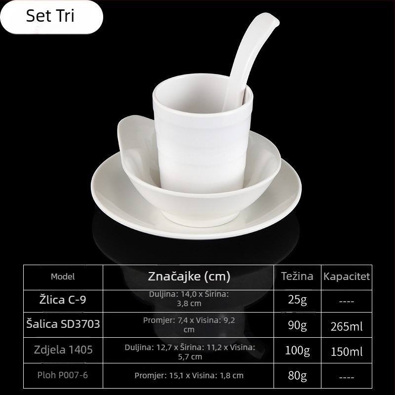 Četverodijelni melaminski set posuđa od melamina, ovalni oblik, jednostavan uzorak, moderan minimalistički stil