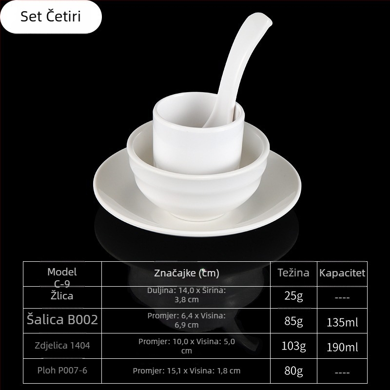 Četverodijelni melaminski set posuđa od melamina, ovalni oblik, jednostavan uzorak, moderan minimalistički stil