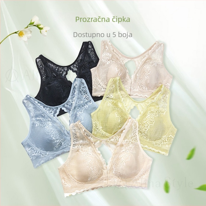 Japanski stil, cvjetna čipka, žensko donje rublje s prednjim kopčom, košarice s ušima zeca, svilena podstava, protiv opuštanja