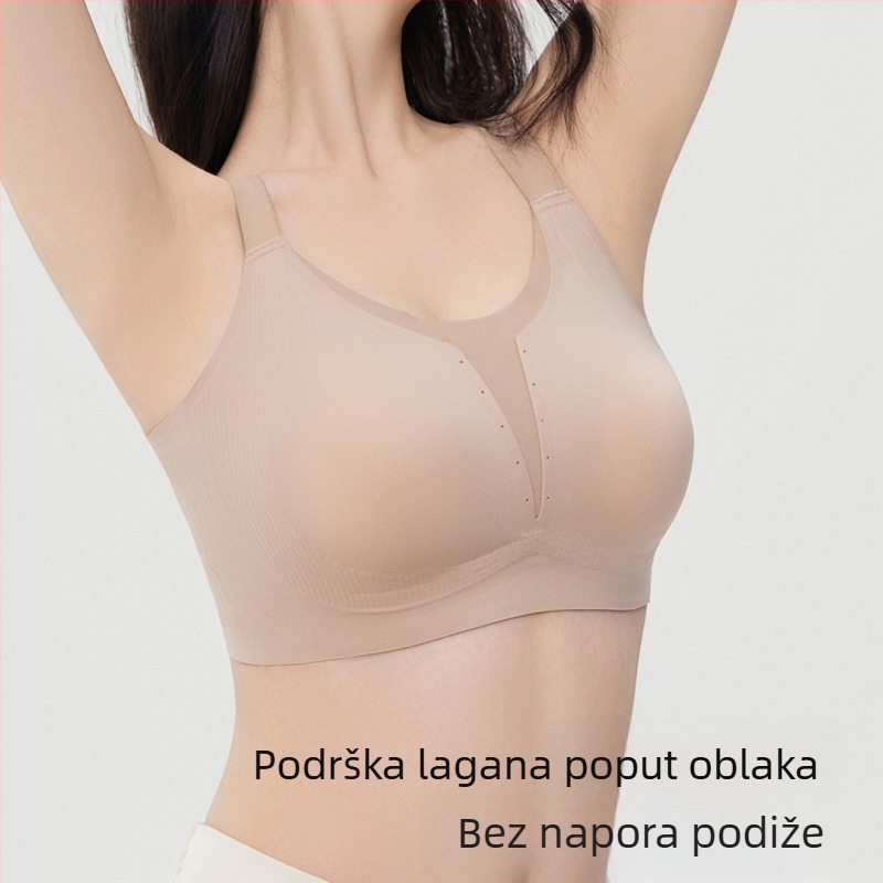 Bešavni ženski grudnjak s širokim naramenicama, ultra tanak, push-up, dizajn s ušima zeca, bočno skupljanje dojki, mekana podrška, udoban, jarko crvena