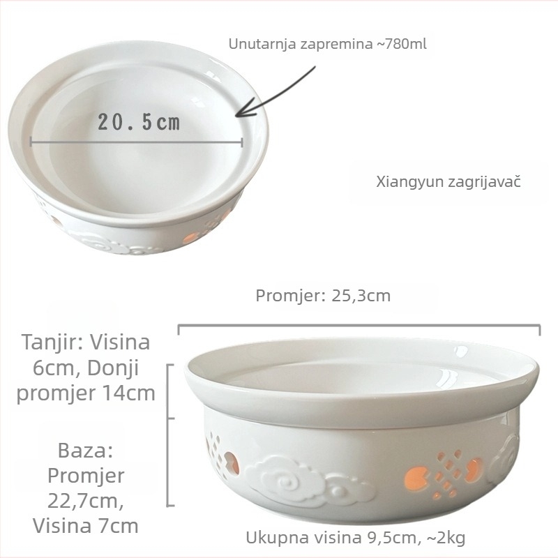 Porcelanski set tanjura za suhi lonac, otvorena štednjak – okruglog oblika, pod glazurom, mogućnost prilagodbe