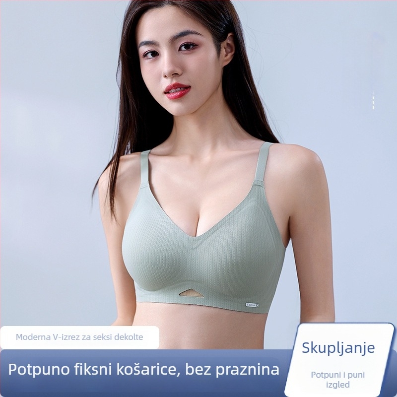 Bešavni grudnjak bez žice, s mekom podrškom; košarice 3/4 s pjenastom podrškom, fiksni dvostruki remeni, najlon tkanina