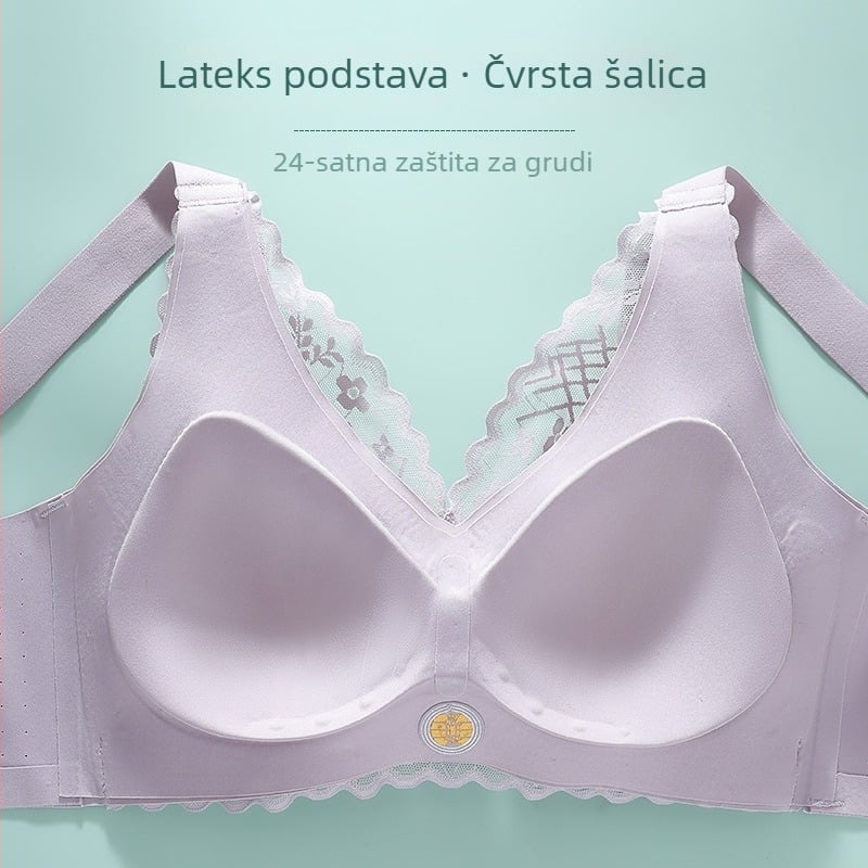 Bežični grudnjak od čipke s košarom 3/4, latex oblikovane košarice, tanak oblik košarice, fiksni dvostruki remeni, stražnje kopče s četiri reda