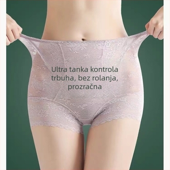 Ženske gaćice visokog struka od čipke s mrežastim panelima – prozračne, potpuno pokrivene, podizanje stražnjice i oblikovanje abdomena