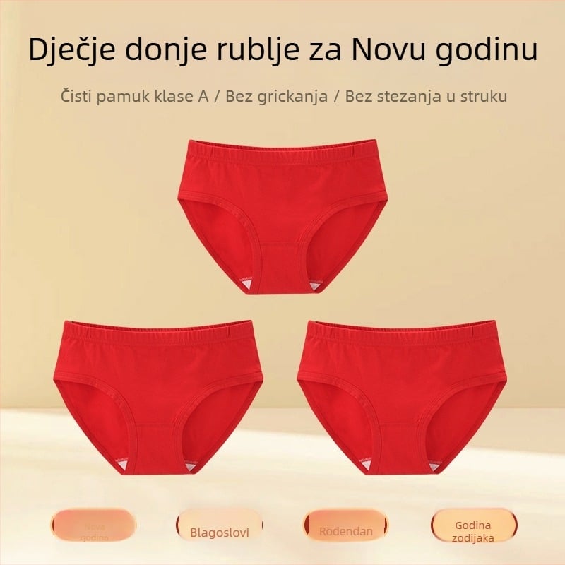 Crvene pamučne gaćice za djevojčice velike, 95% pamuk, 5% elastan, Godina zmije