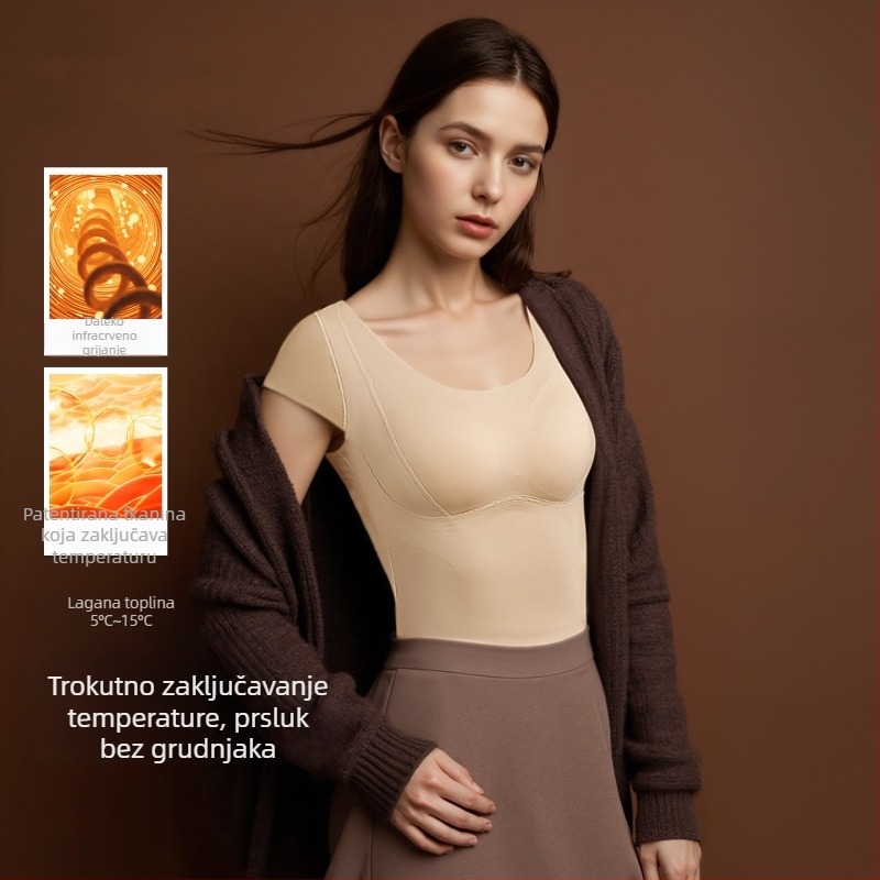 Ženski termalni top za jesen-zimu s umetkom za dojke, boja kože, osnovni sloj