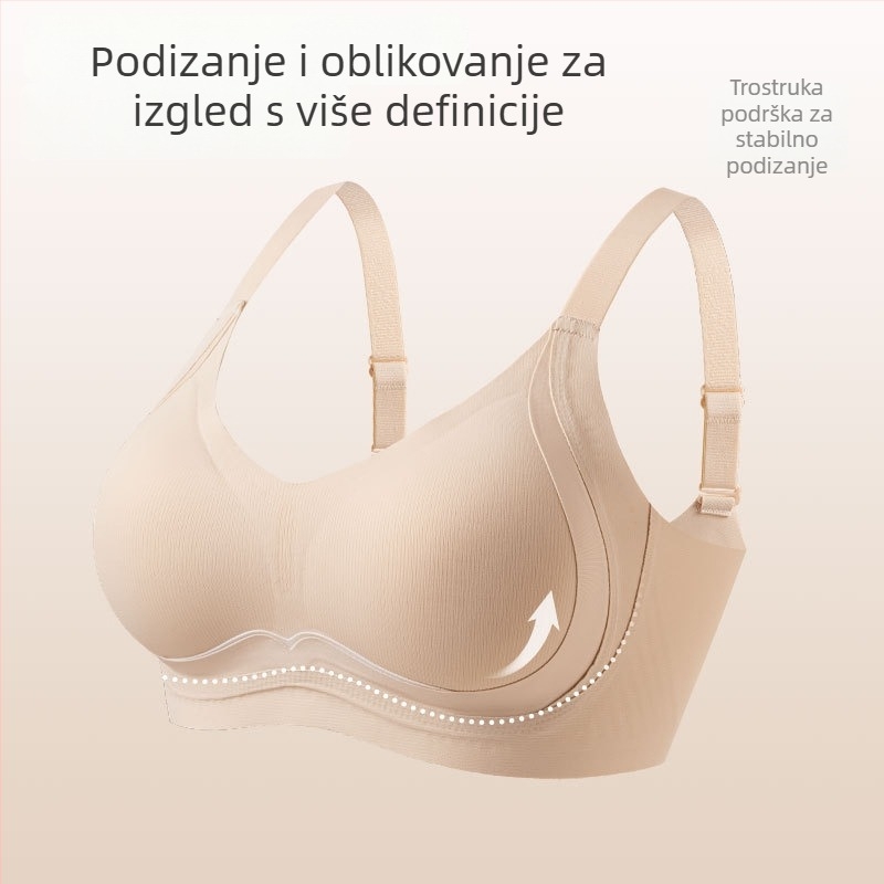Bešavna grudnjica od najlona, košarice 3/4, oblik košarice: tanak gore, debeo dolje, fiksirane dvostruke naramenice, stražnji zatvarač s četiri reda kopči