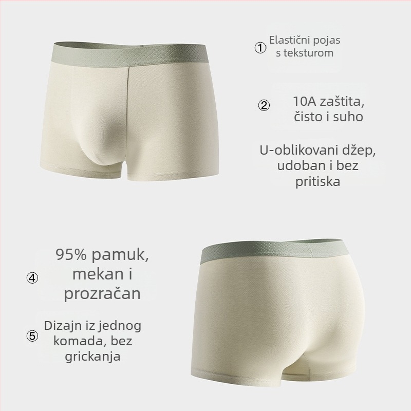 Muške pamukaste bokserice, prozračne i suhe, udoban U‑oblik džep s prostranim prostorom, paket od tri komada