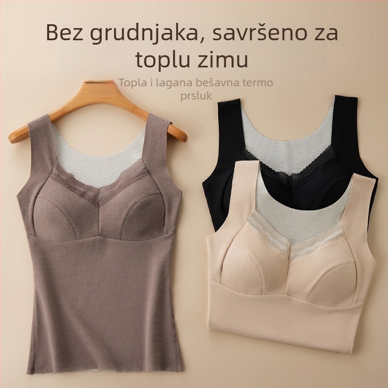 Ženska debela termo vest s flis podstavom i integriranim košaricama, samozagrijavanje