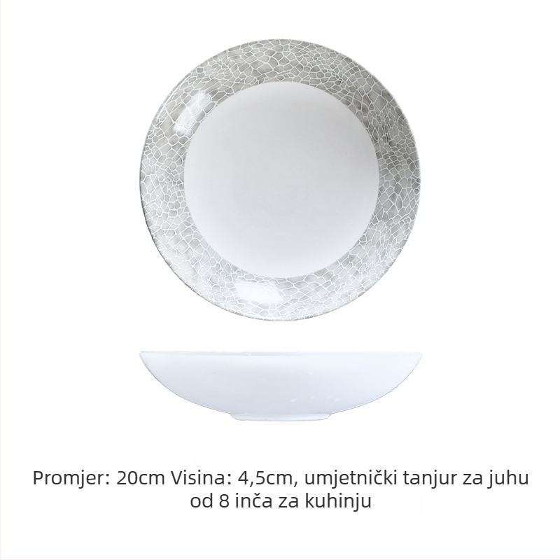 Keramički duboki tanjur za hladna jela, uzor valovite točke, moderan minimalistički stil, okrugli oblik, površina sprejom bojana