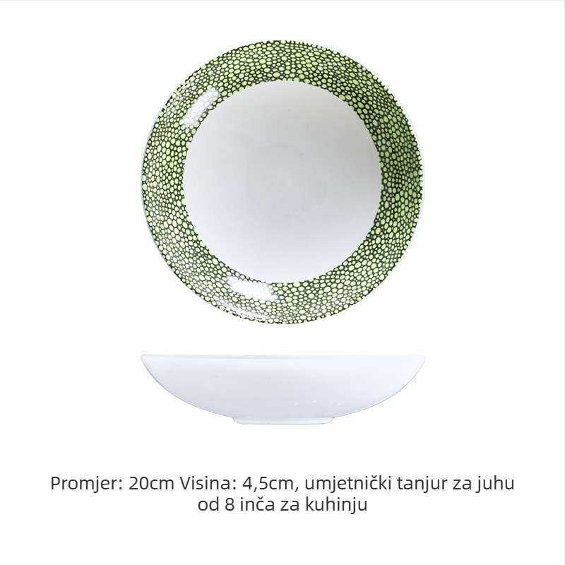 Keramički duboki tanjur za hladna jela, uzor valovite točke, moderan minimalistički stil, okrugli oblik, površina sprejom bojana