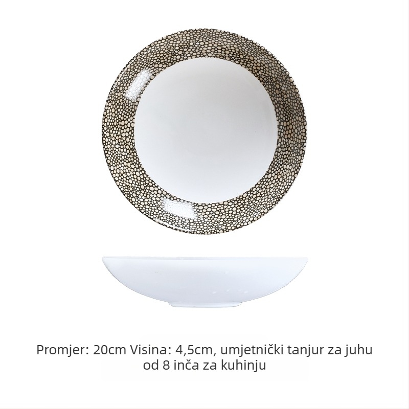 Keramički duboki tanjur za hladna jela, uzor valovite točke, moderan minimalistički stil, okrugli oblik, površina sprejom bojana
