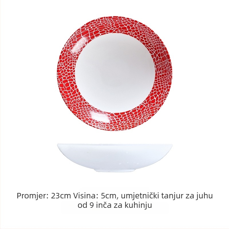 Keramički duboki tanjur za hladna jela, uzor valovite točke, moderan minimalistički stil, okrugli oblik, površina sprejom bojana
