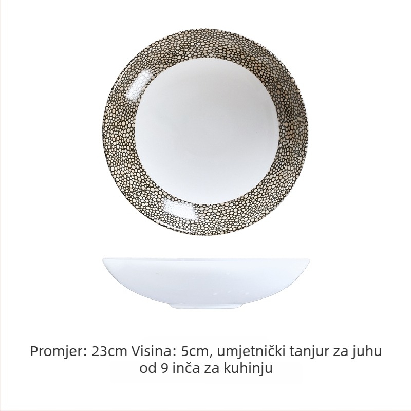 Keramički duboki tanjur za hladna jela, uzor valovite točke, moderan minimalistički stil, okrugli oblik, površina sprejom bojana
