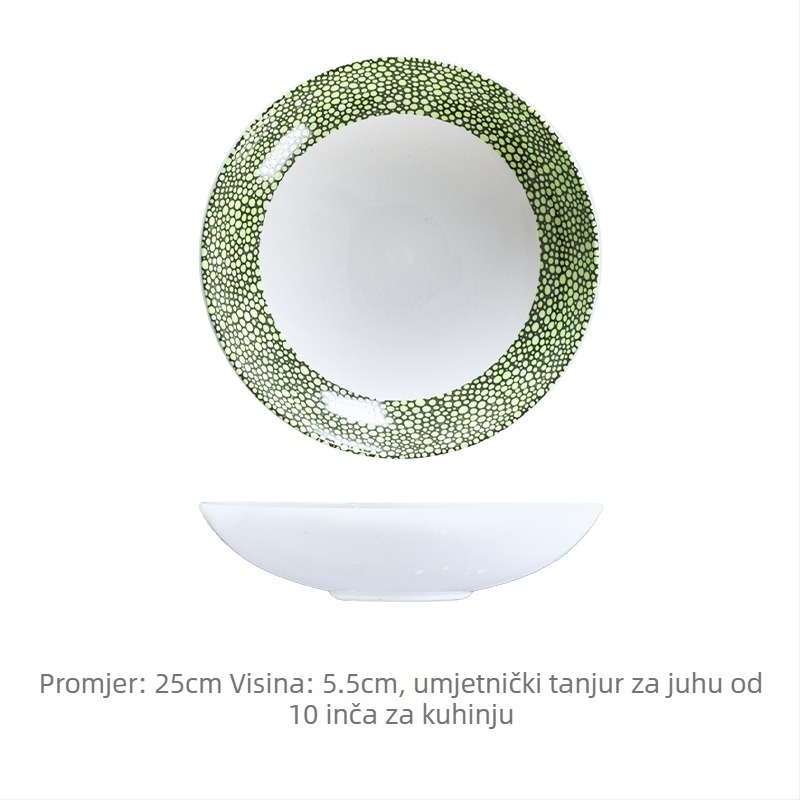 Keramički duboki tanjur za hladna jela, uzor valovite točke, moderan minimalistički stil, okrugli oblik, površina sprejom bojana