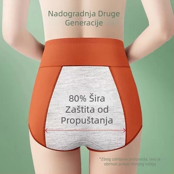Ženske menstrualne gaćice visokog struka, protiv propuštanja, prozračne, tkanina pamuk-saten, podstava u području prepona 95–100% pamuk