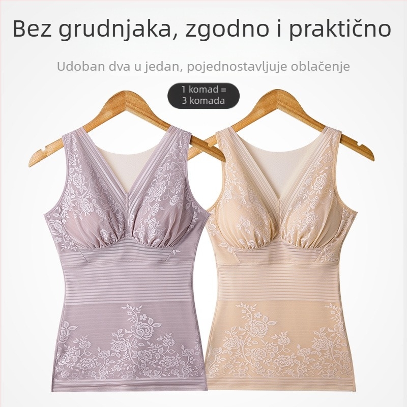 Ženski termalni prsluk s integriranim košaricama, flis podstava, uski kroj, topli osnovni sloj za jesen-zimu