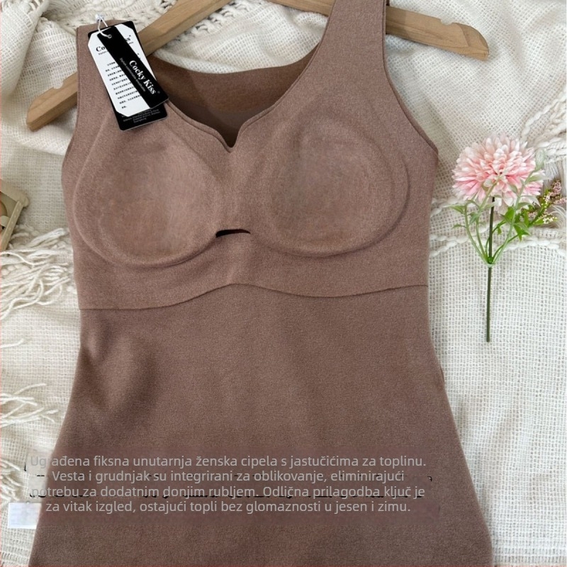 Ženski termalni prsluk s ugrađenom čašom i jastučićem, grijanje, velurova podstava, debeli poliester