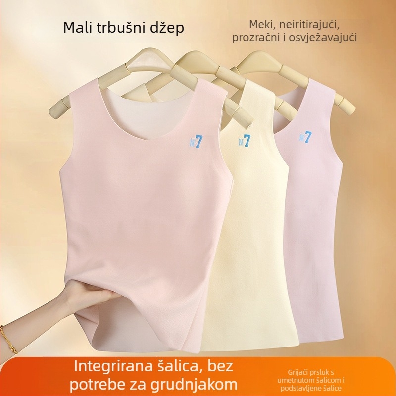 Delimi Derong toplinska veste s ugrađenim košaricama za djevojčice 7–12 godina, dvostruki sloj, pulover, U-izrez