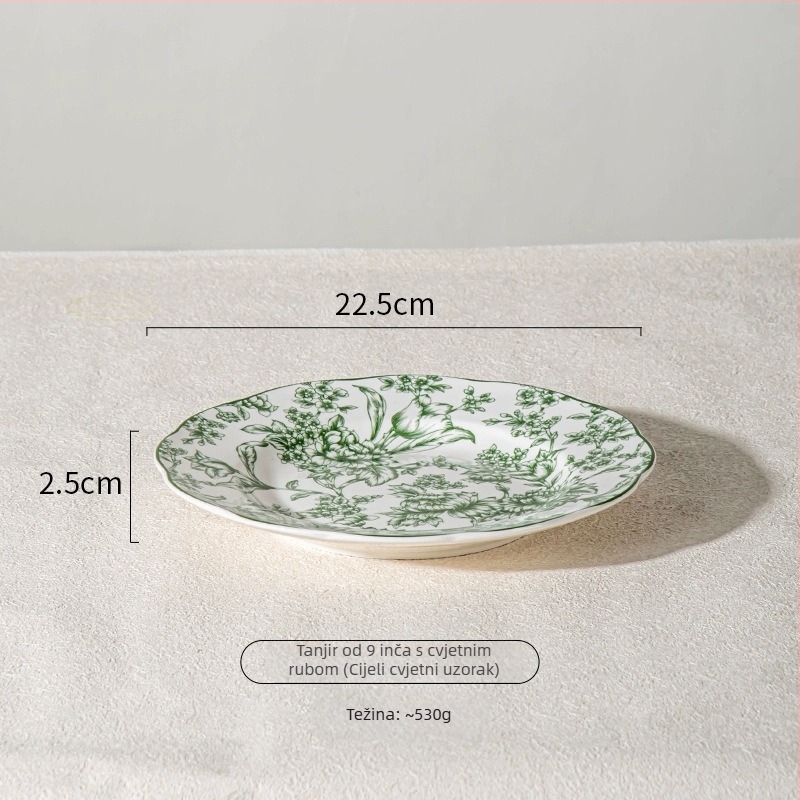 Porcelanski set posuđa s cvjetnim uzorkom — Rainforest serija, okrugli oblik, moderni minimalistički stil