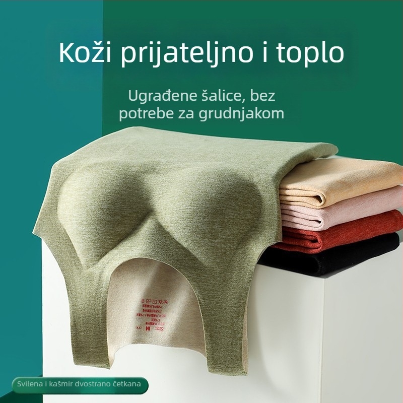 Ženska termalna vestica s integriranim jastučićima za grudi, flis podstava, dvostruki sloj poliestera, antistatička i antibakterijska, održava toplinu za jesen i zimu