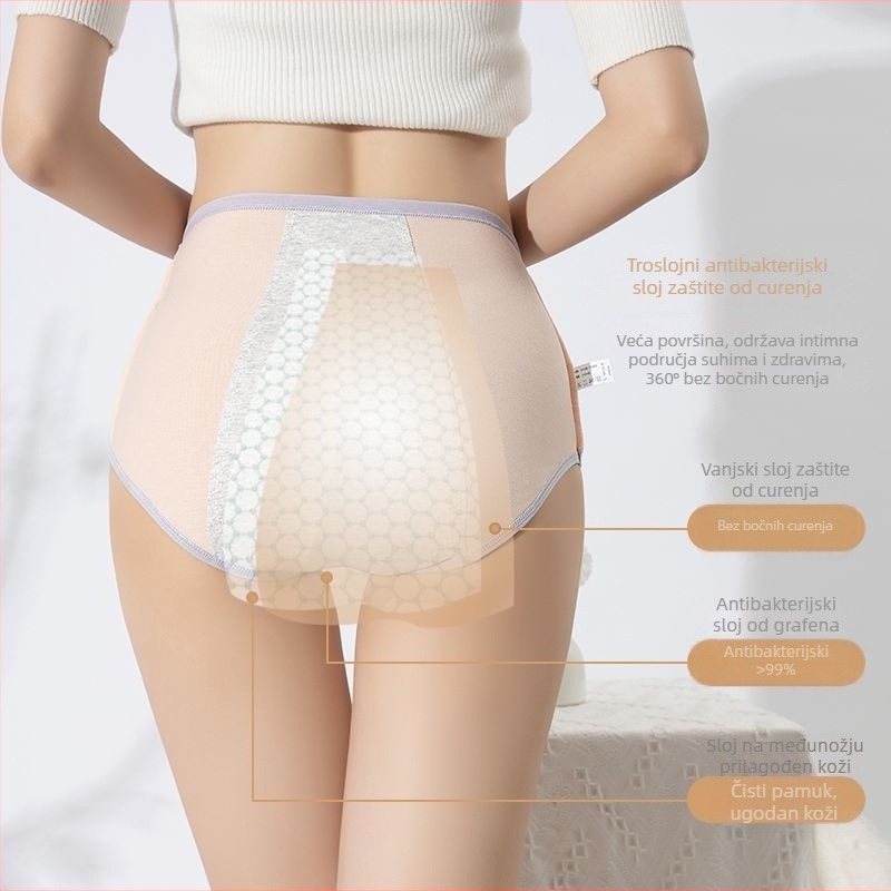 Ženske menstrualne gaćice s visokim strukom, pamuk, dišuće, plus veličina