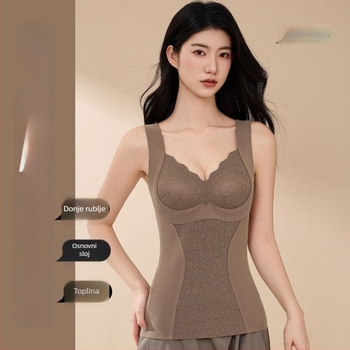 Ženska topla vest s fleksom s integriranom podrškom za prsni koš, V izrez, debeli materijal njemački fleece