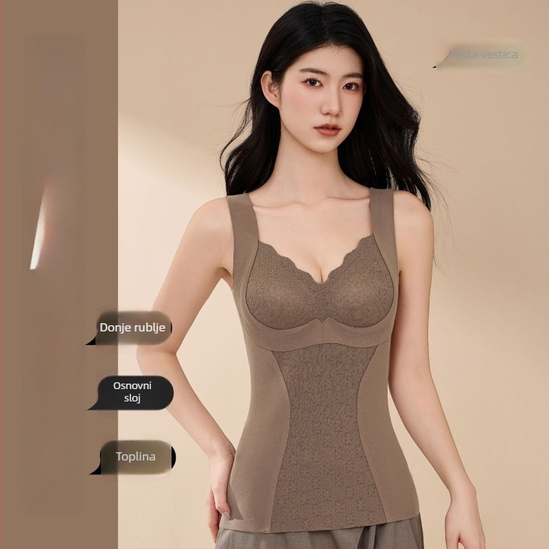 Ženska topla vest s fleksom s integriranom podrškom za prsni koš, V izrez, debeli materijal njemački fleece