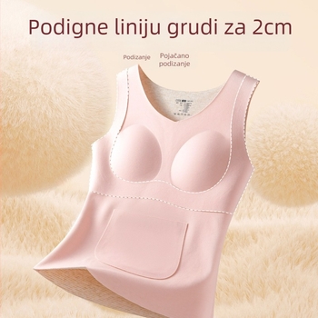 Termalna vesta za djevojčice s integriranim umetkom za prsni koš, V-izrez, dvostruki sloj akrilne tkanine (70-80%), velur podstava