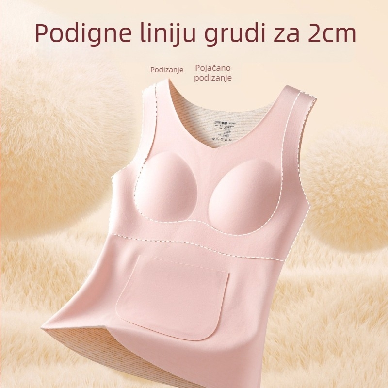 Termalna vesta za djevojčice s integriranim umetkom za prsni koš, V-izrez, dvostruki sloj akrilne tkanine (70-80%), velur podstava