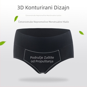 Ženske menstrualne gaćice s četiri sloja zaštite od propuštanja, srednji struk, pleteni materijal spandex/LYCRA, 100% pamuk u preponom dijelu
