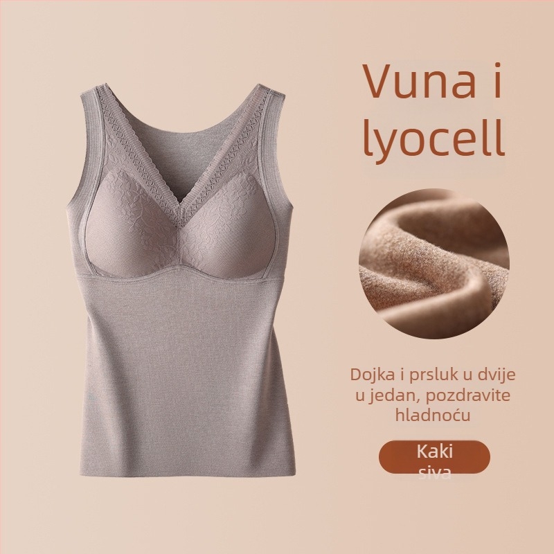 Ženski dvostrani vuneni prsluk za jesen i zimu s jastučićem za prsni koš